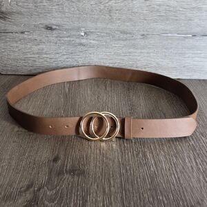 Brown Belt with Double Ring Gold Buckle 47" Long